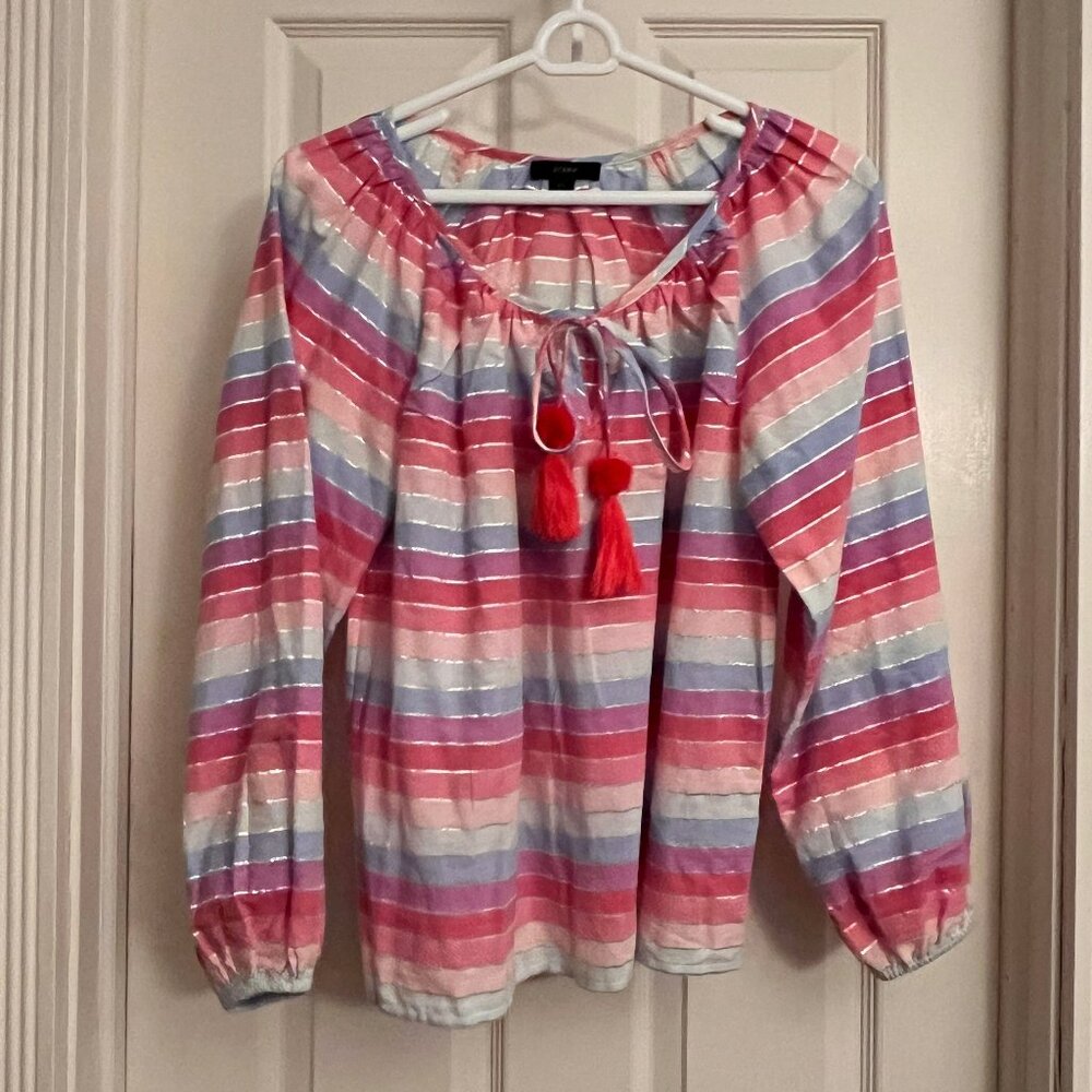 NEW! J. Crew (21" across) rainbow blouse with tassels